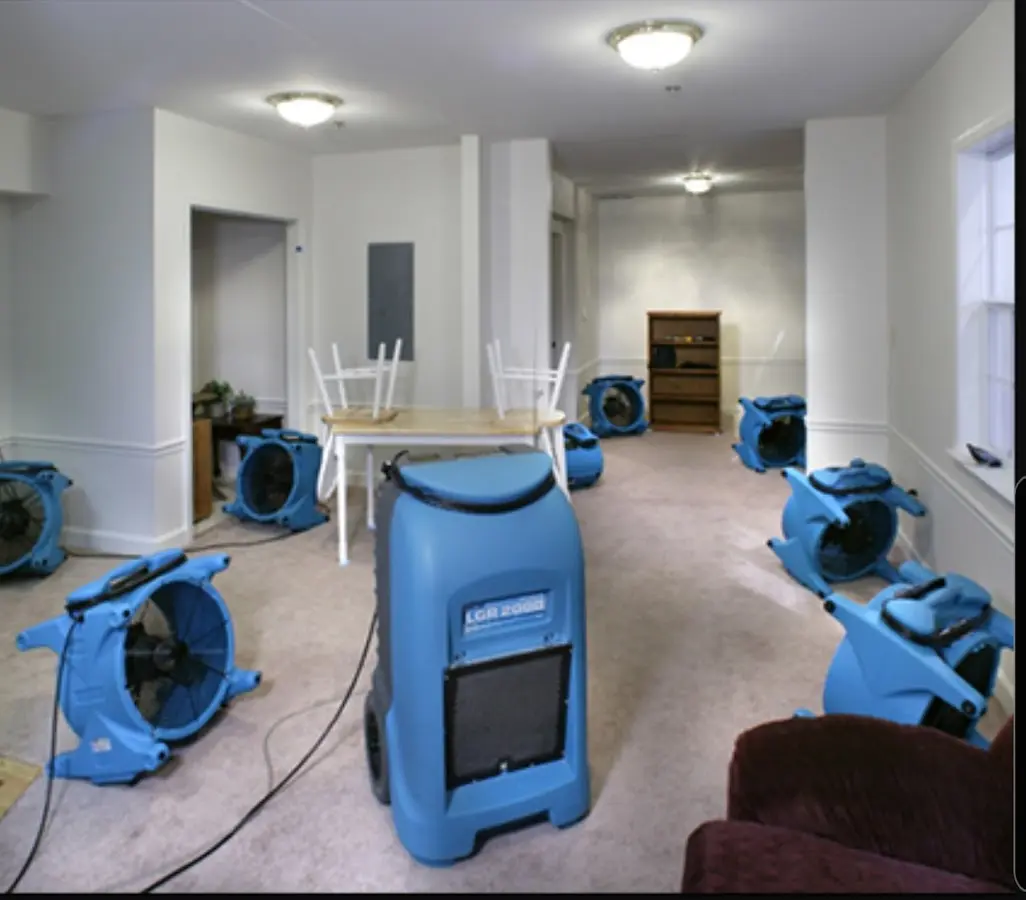 Air movers and dehumidifier setup for Water Extraction & Removal in Stratham